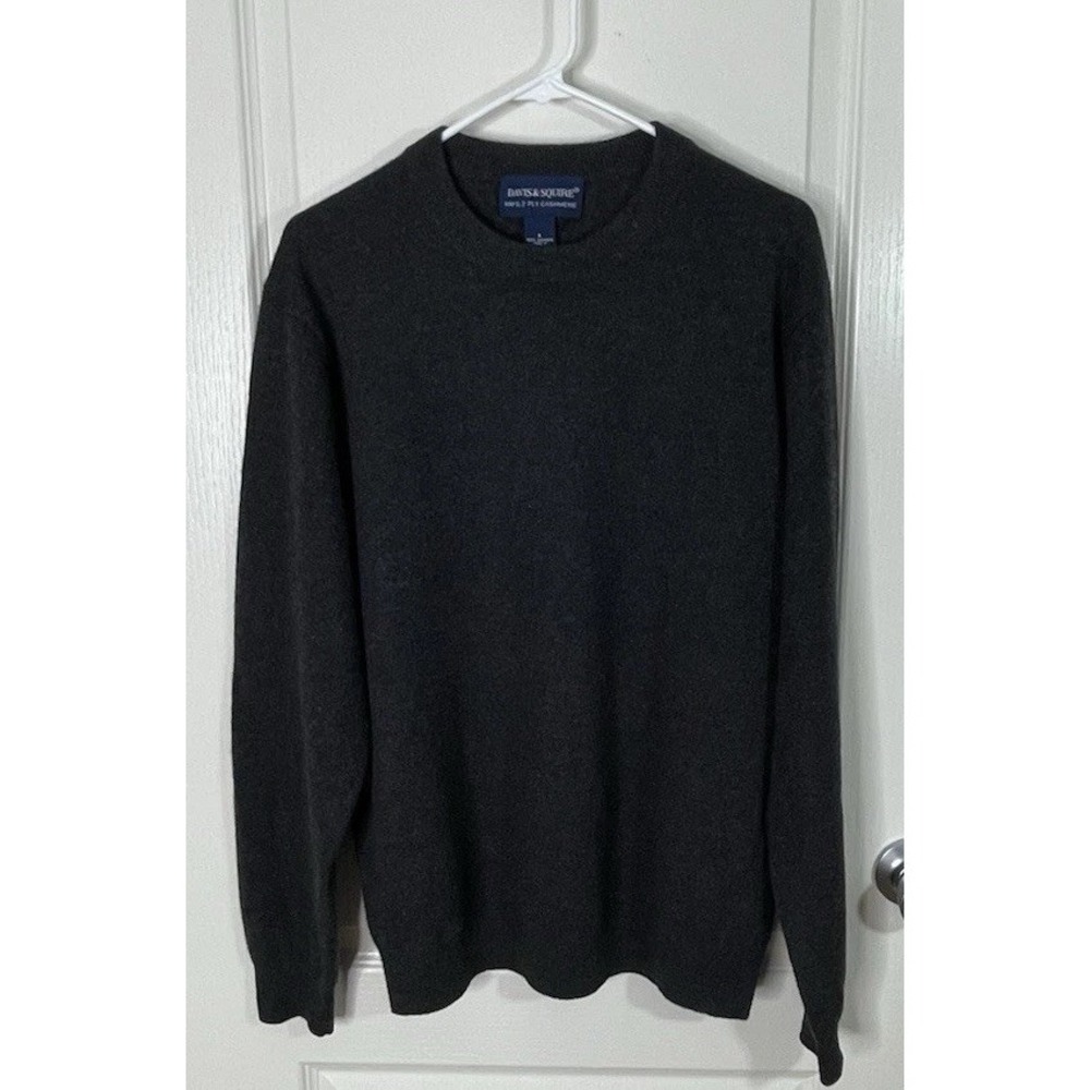 David‎ & Squire 2 Ply Cashmere Sweater Mens Large Grey Pullover Crew Neck Preppy